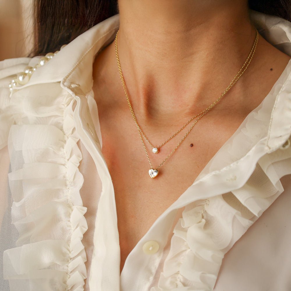 Fio Duplo em Prata Dourada com Zircão e Coração - Loja do Ouro