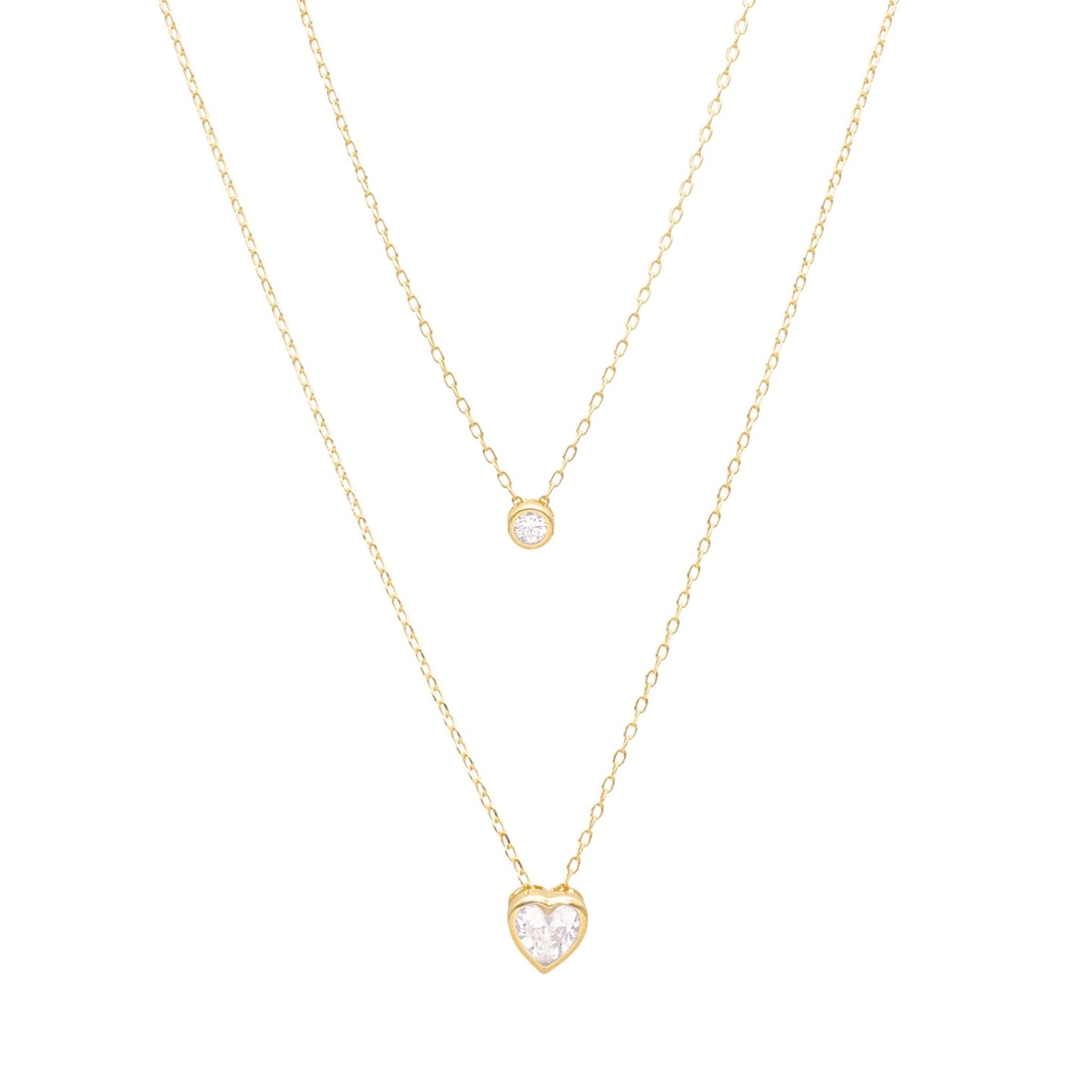 Fio Duplo em Prata Dourada com Zircão e Coração - Loja do Ouro