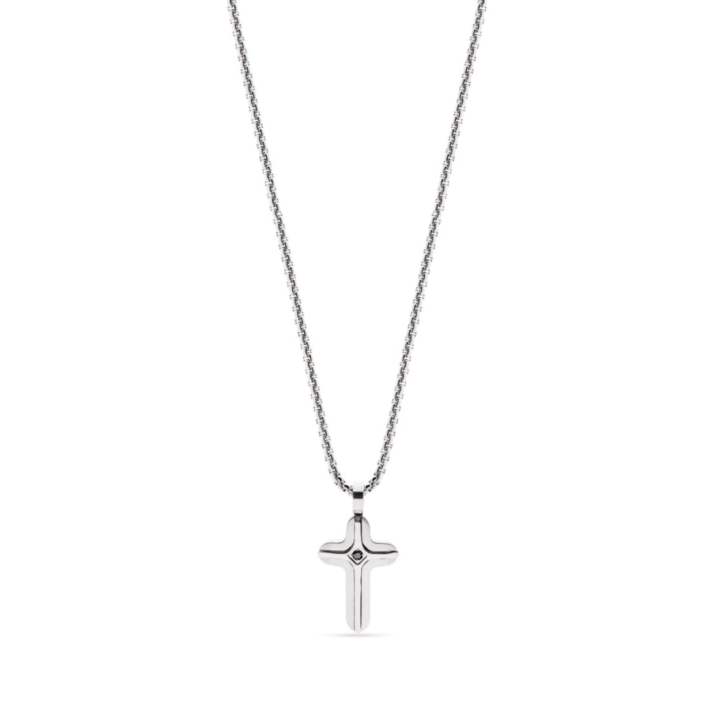 Fio em Aço com Cruz cravejada de Zircónia Negra (49cm) - Loja do Ouro