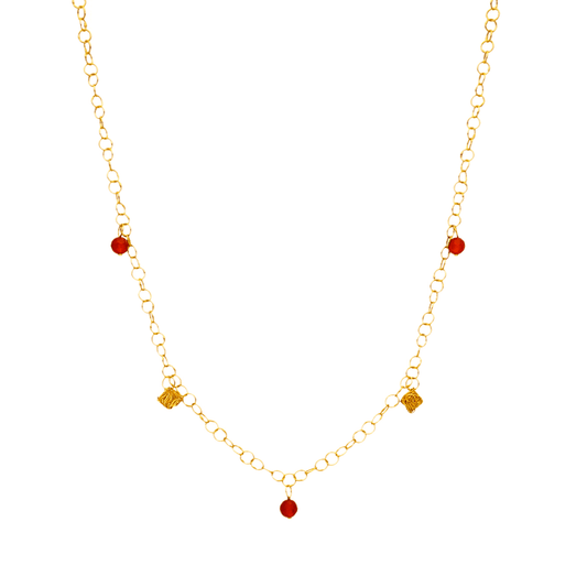 Fio em Ouro 19kl com Berloques e Contas Laranja (42cm) - Loja do Ouro