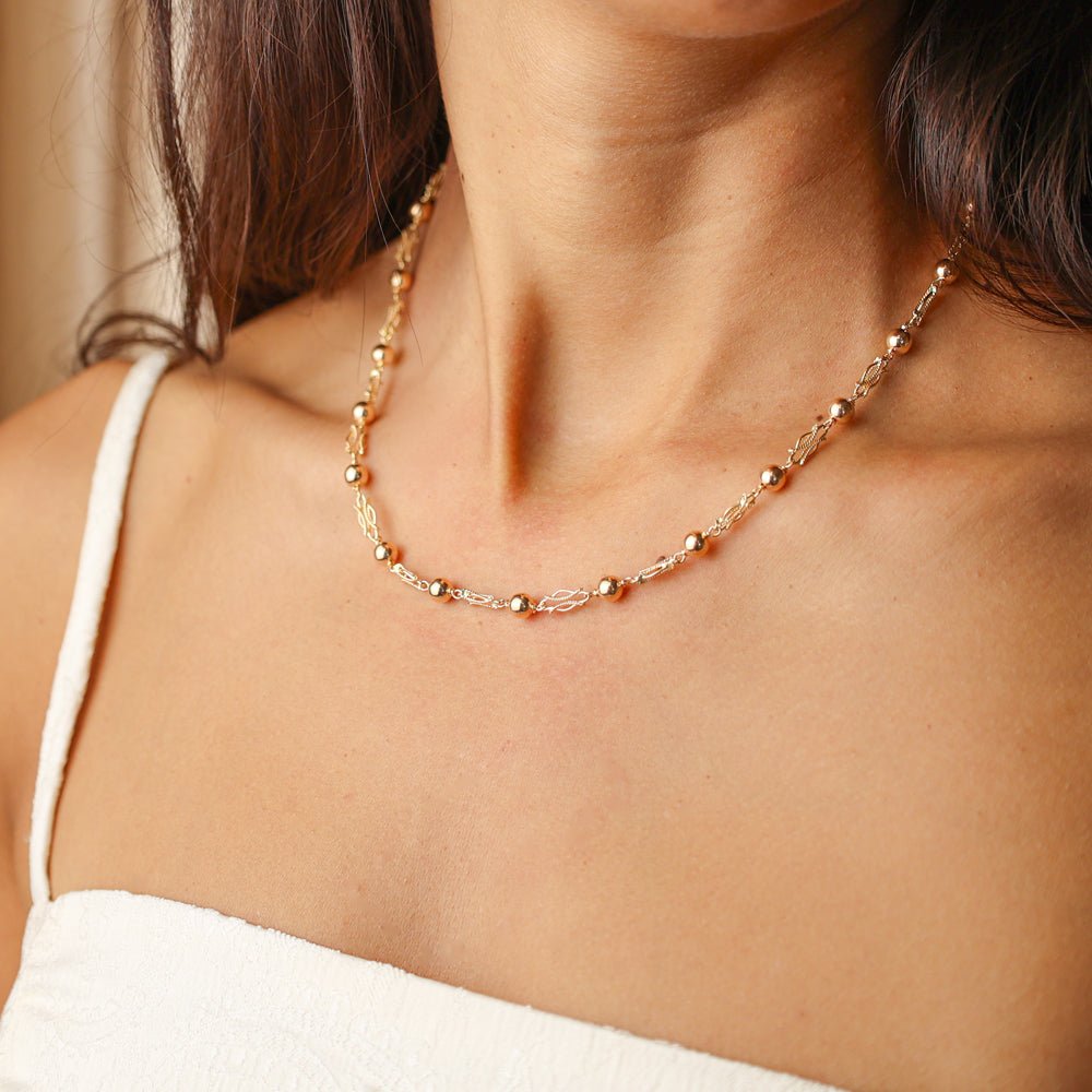 Fio em Ouro 19kl com Elos Infinitos e Esferas (44cm) - Loja do Ouro