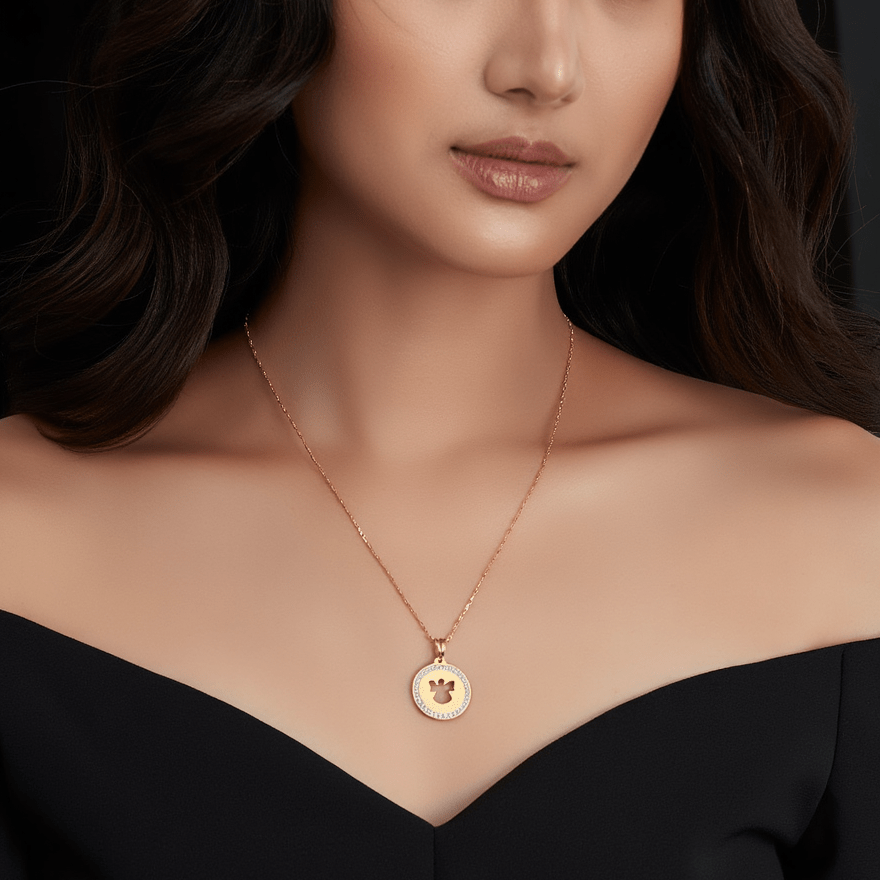 Fio em Ouro com Medalha Anjo cravejada de Zircónias - Loja do Ouro