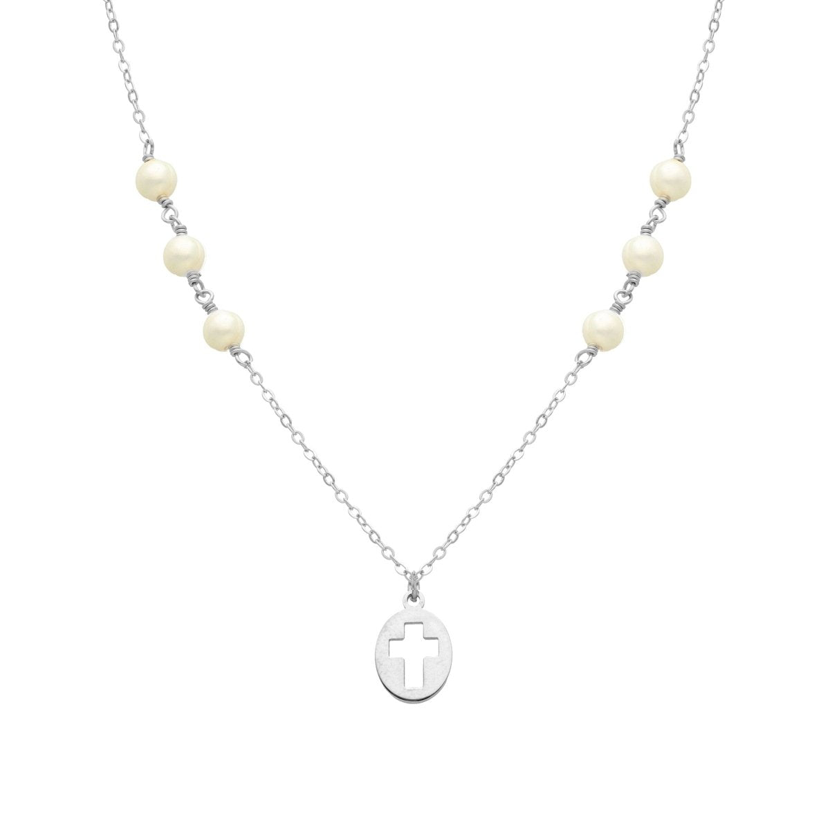 Fio em Prata com Cruz e Pérolas - Loja do Ouro