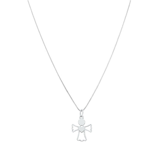 Fio em Prata com Medalha Anjo Recortada (40cm) - Loja do Ouro