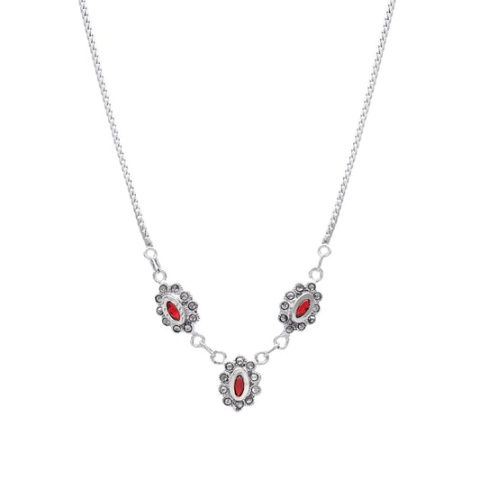 Fio em Prata com Pedras Vermelhas e Marcassites - Loja do Ouro