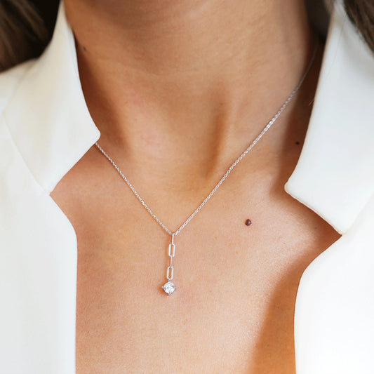 Fio em Prata com Pendente Zircónia (40cm) - Loja do Ouro