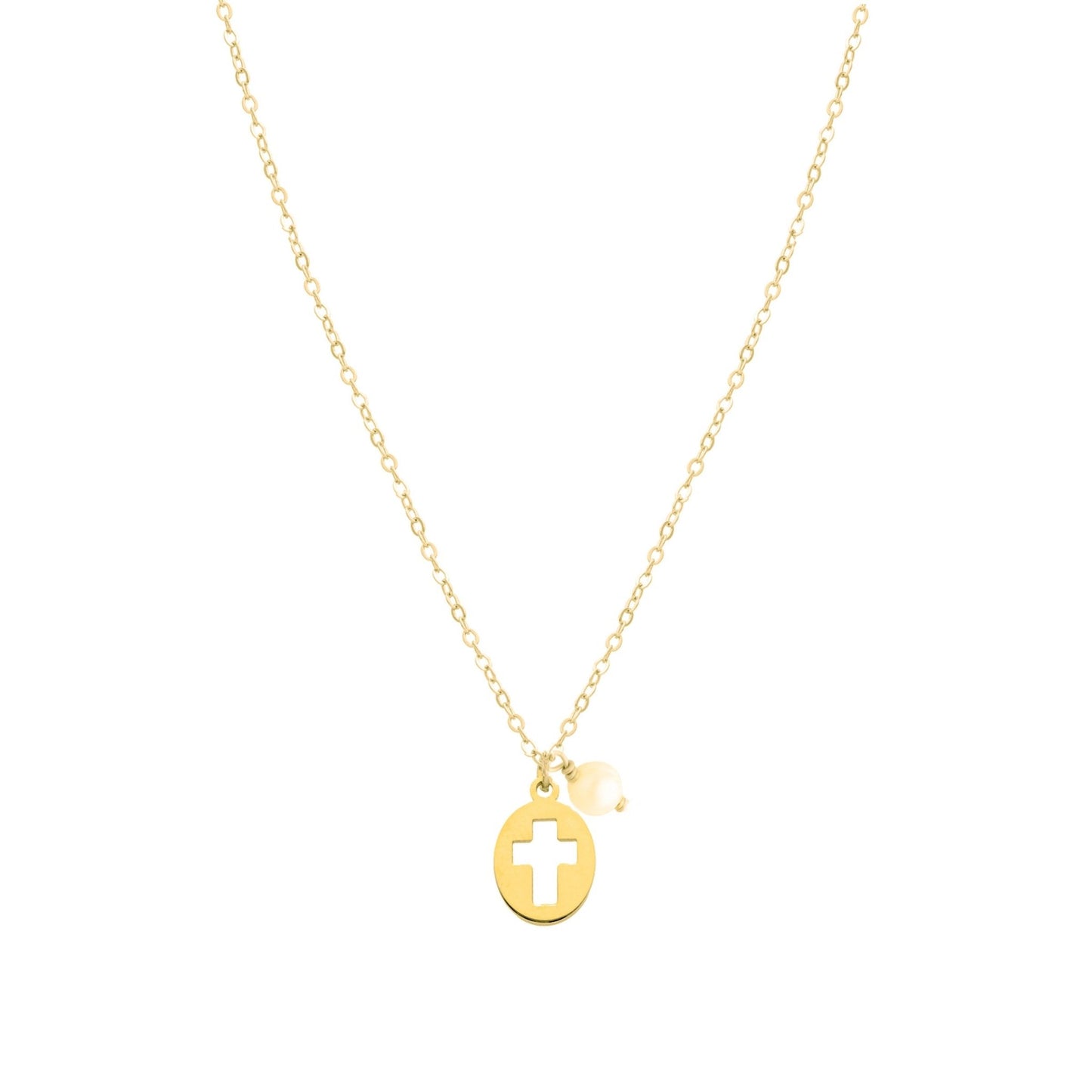 Fio em Prata Dourada com Cruz e Pérola - Loja do Ouro