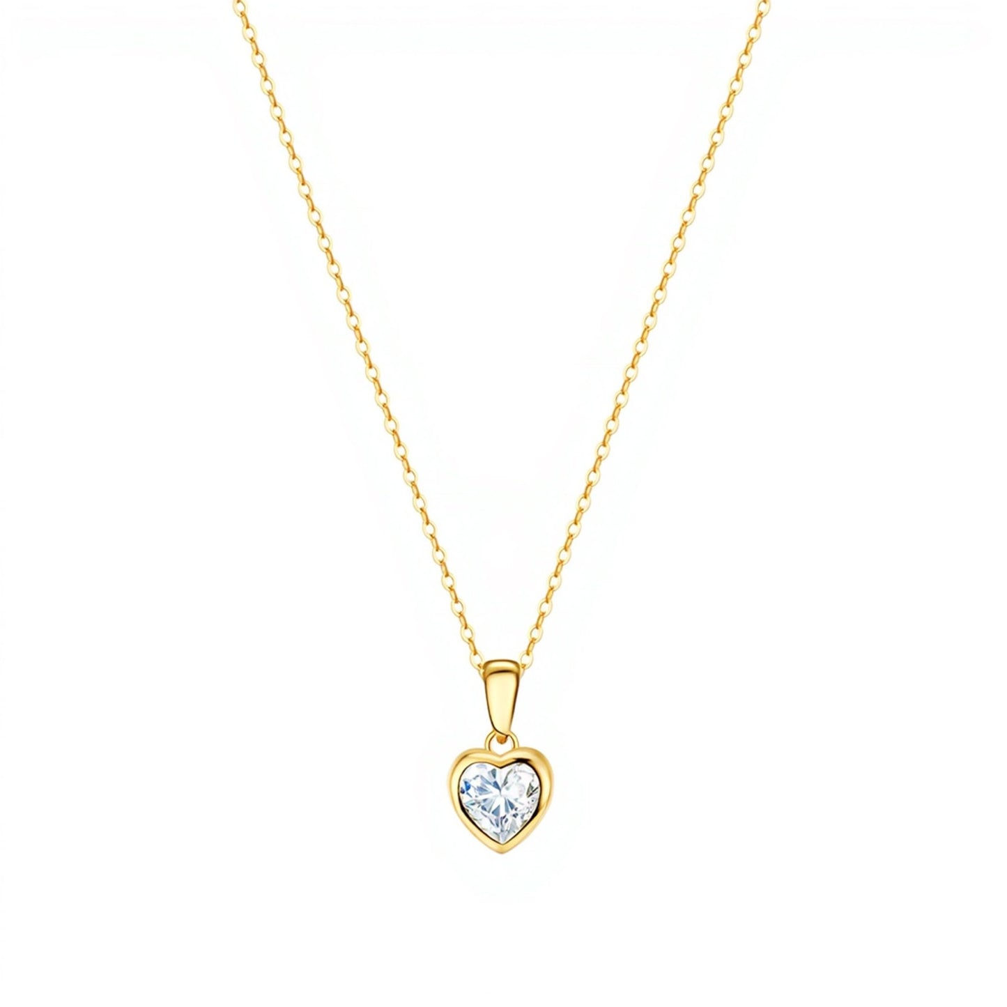 Fio em Prata Dourada com Zircão Coração (45cm) - Loja do Ouro