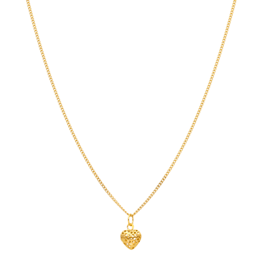 Fio Malha Barbela em Ouro 19kl com Coração Perfurado (49.5cm) - Loja do Ouro