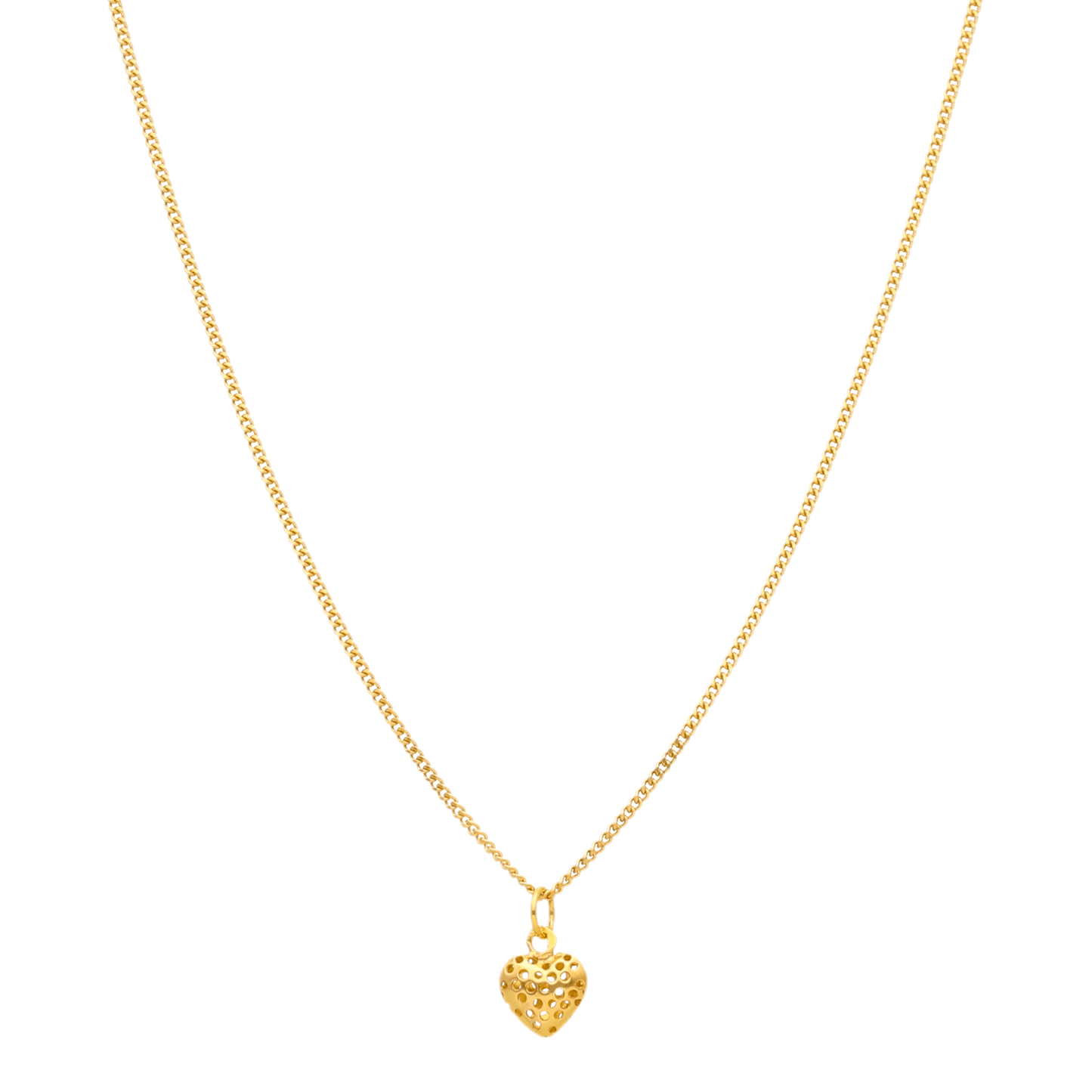 Fio Malha Barbela em Ouro 19kl com Coração Perfurado (49.5cm) - Loja do Ouro