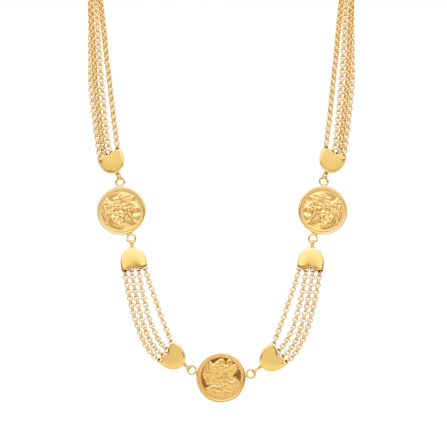 Fio Malha Cordão em Ouro 19kl com Imitação Moedas (43cm) - Loja do Ouro