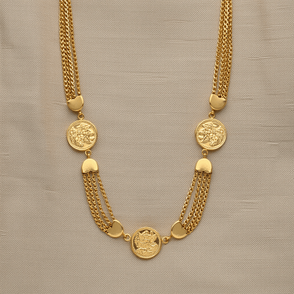 Fio Malha Cordão em Ouro 19kl com Imitação Moedas (43cm) - Loja do Ouro