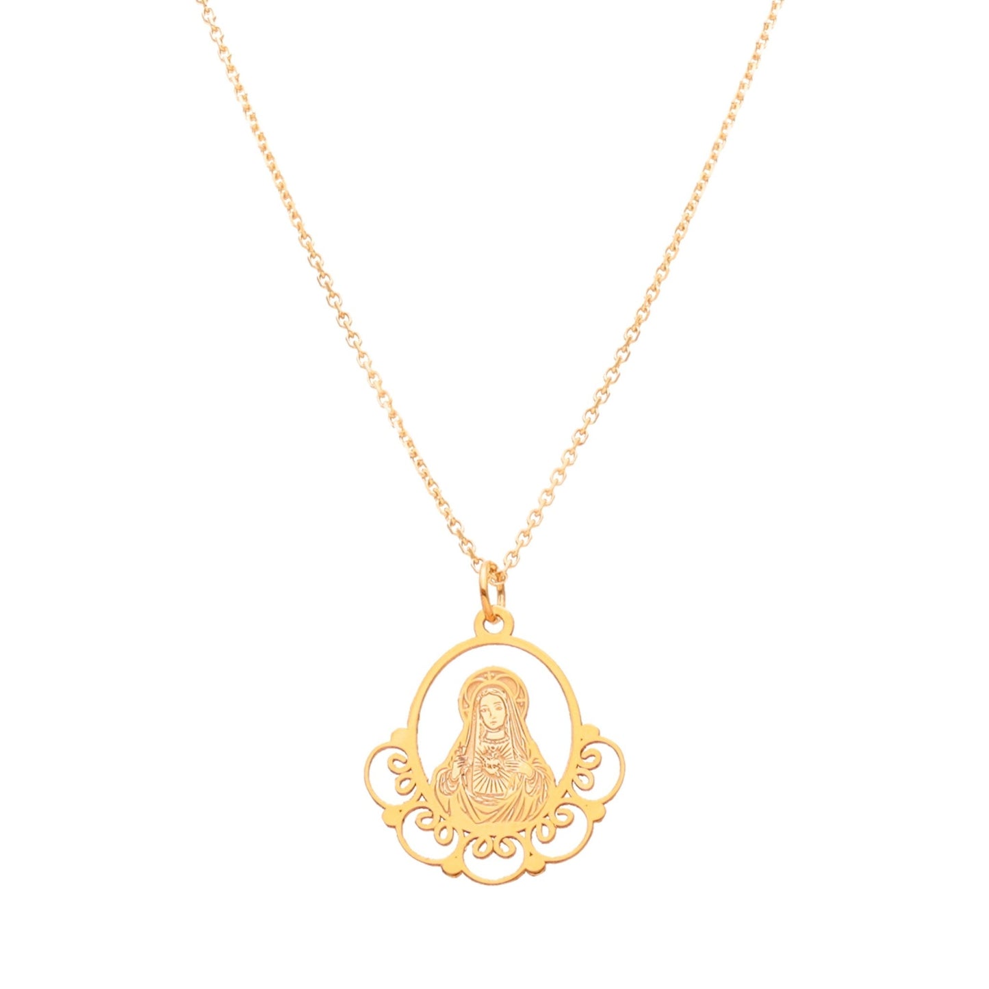 Fio Nossa Senhora do Sagrado Coração em Prata Dourada - Loja do Ouro