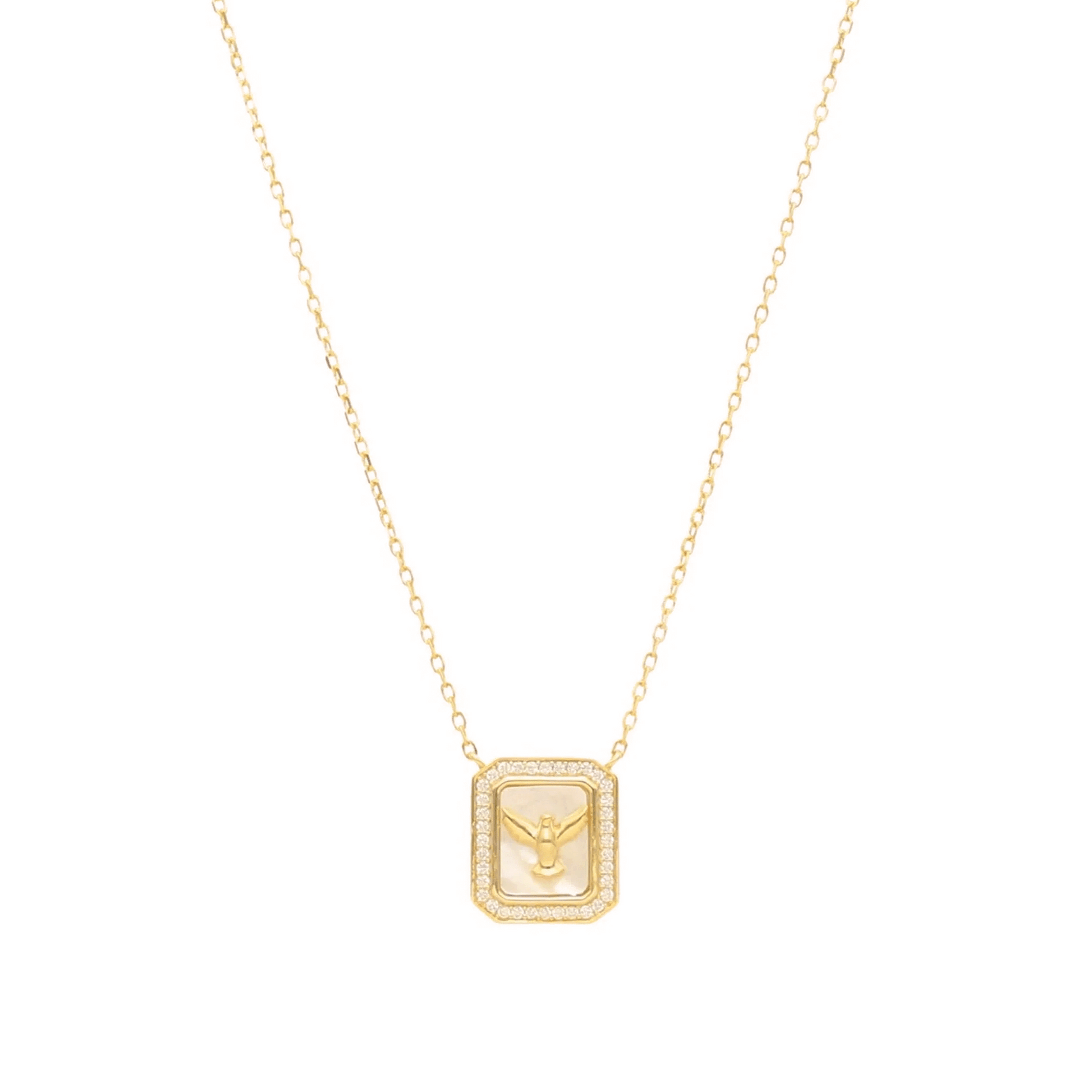 Fio Pomba em Prata Dourada com Zircónia e Madrepérola - Loja do Ouro