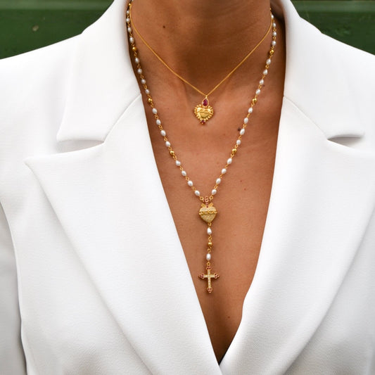 Fio Terço em Prata Dourada cravejado de Zircónias - Loja do Ouro