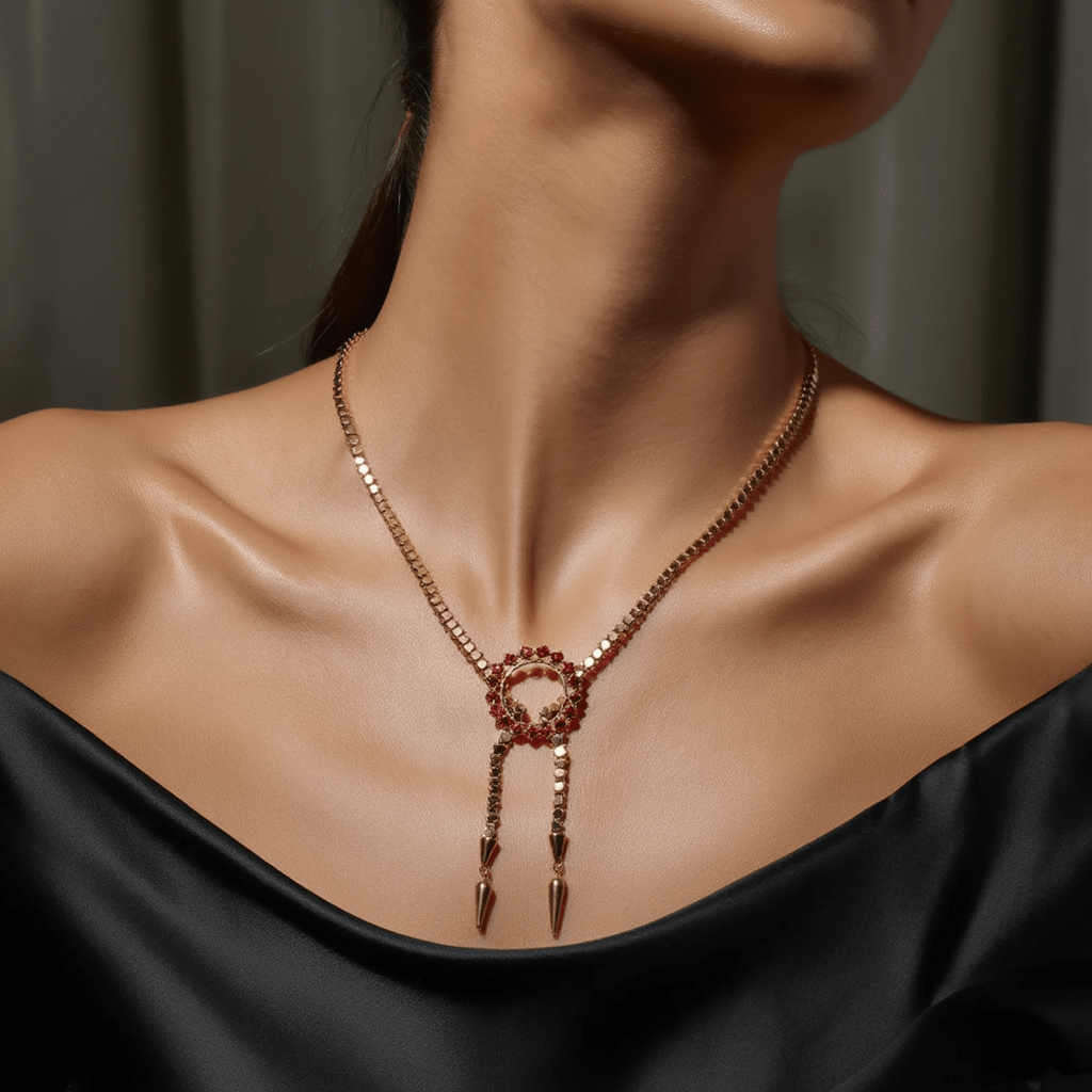 Gargantilha com Granitos em Ouro 19kl com Espinelas (41.5cm) - Loja do Ouro