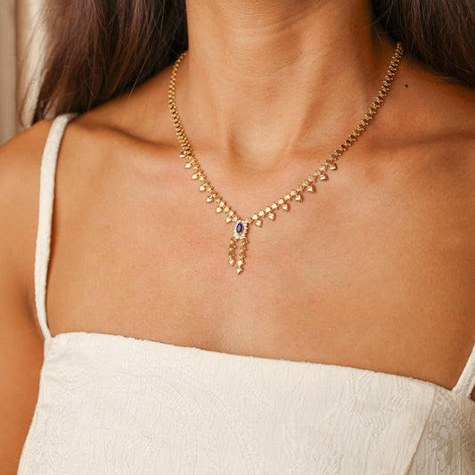 Gargantilha Corações em Ouro 19kl com Safiras e Zircónias (44,5cm) - Loja do Ouro