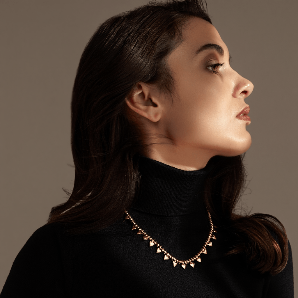 Gargantilha em Ouro 19kl com Corações e Granitos (45cm) - Loja do Ouro