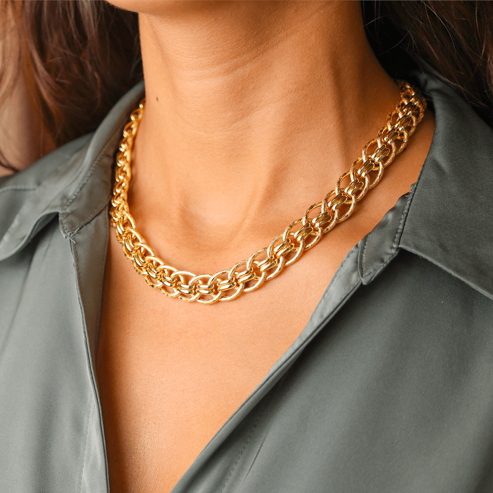 Gargantilha em Ouro 19kl com Elos Duplos (42cm) - Loja do Ouro