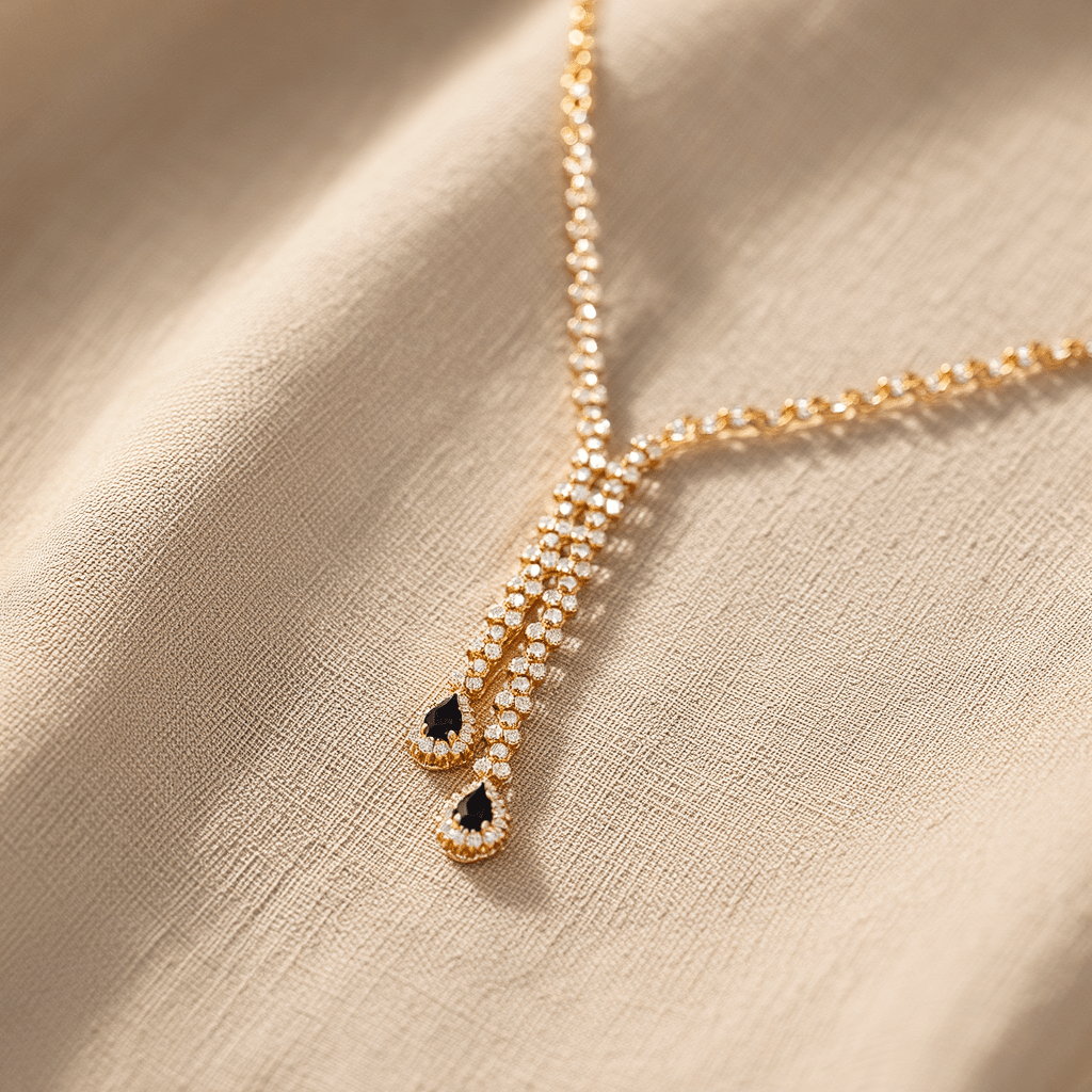 Gargantilha em Ouro 19kl com Zircónias e Lágrima Azul (44cm) - Loja do Ouro