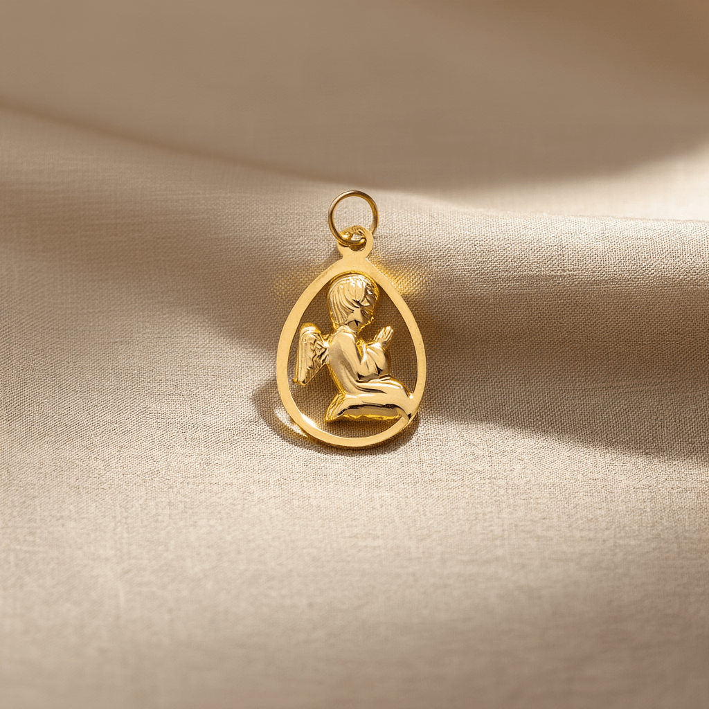 Medalha Anjo da Guarda em Ouro 19kl com Aro Lágrima (1.7cm) - Loja do Ouro