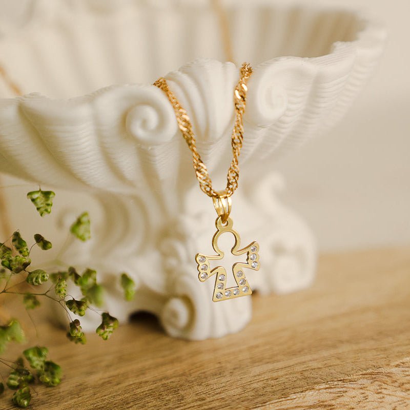 Medalha Anjo da Guarda em Ouro de 19kl com zircónias (1.39cm) - Loja do Ouro