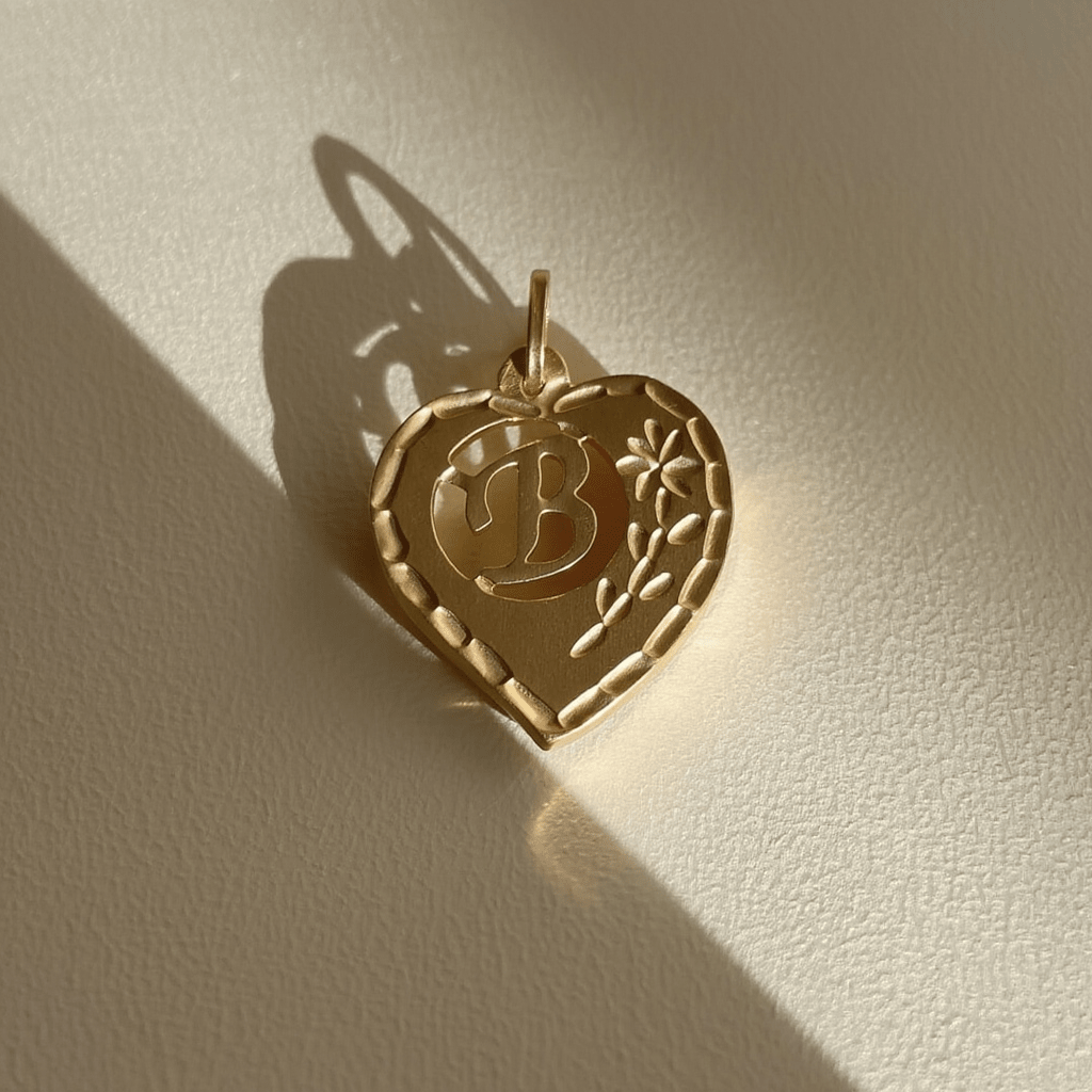 Medalha Coração em Ouro 19kl com Letra B (1.8cm) - Loja do Ouro
