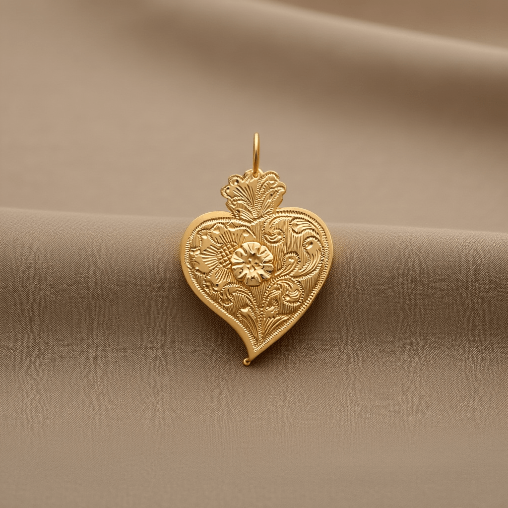 Medalha Coração Trabalhado em Ouro 19kl (3.3cm) - Loja do Ouro