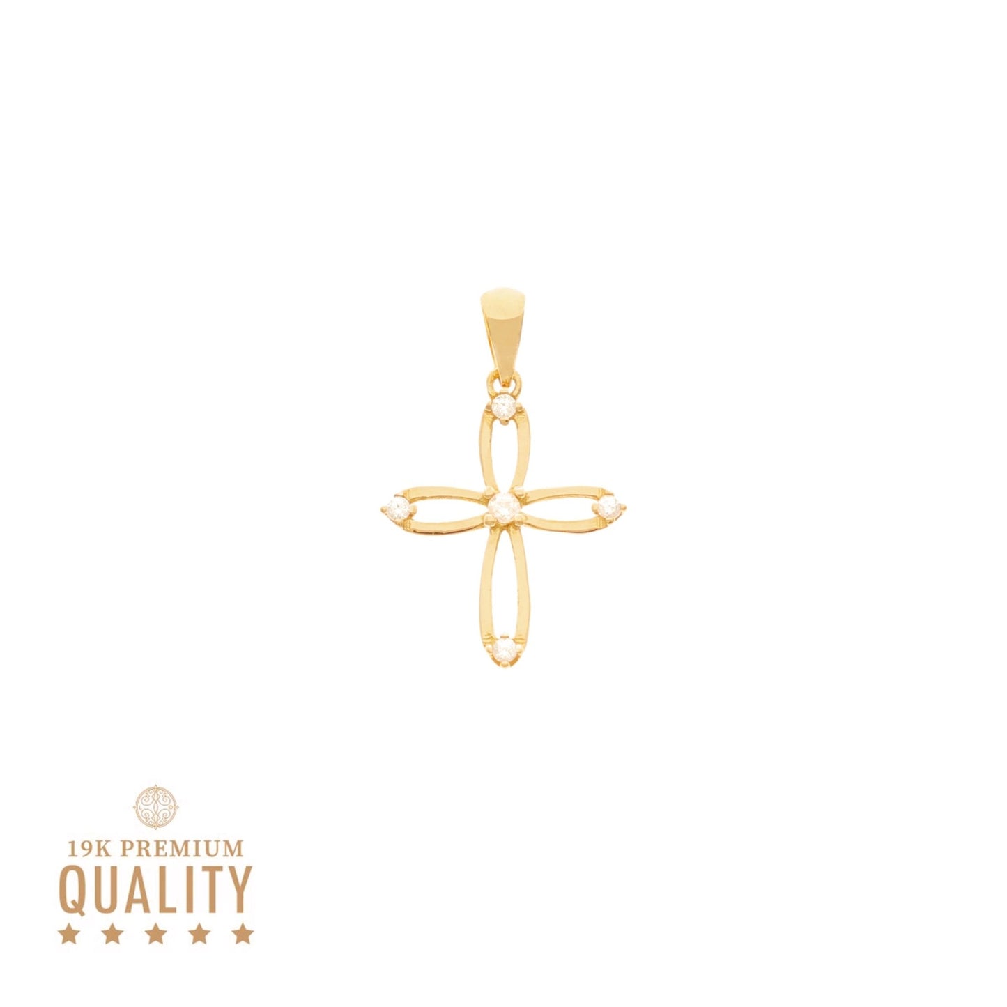 Medalha Cruz Recortada em Ouro 19kl com Zircónias (1.9cm) - Loja do Ouro