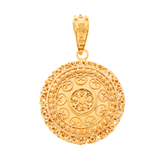 Medalha em Ouro 19kl com Granitos e Trabalhado em Filigrana (3.5cm) - Loja do Ouro