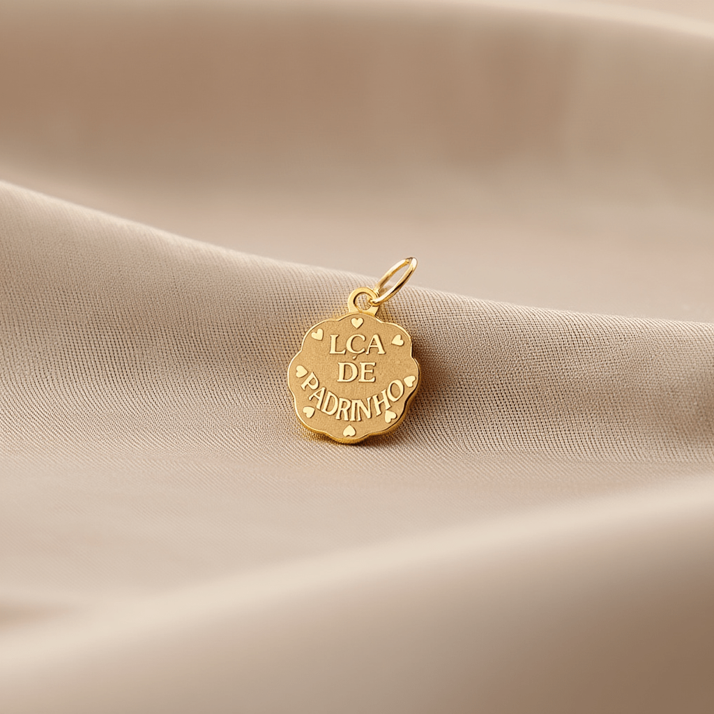 Medalha Flor "Lça de Padrinho" em Ouro 19kl (1.1cm) - Loja do Ouro