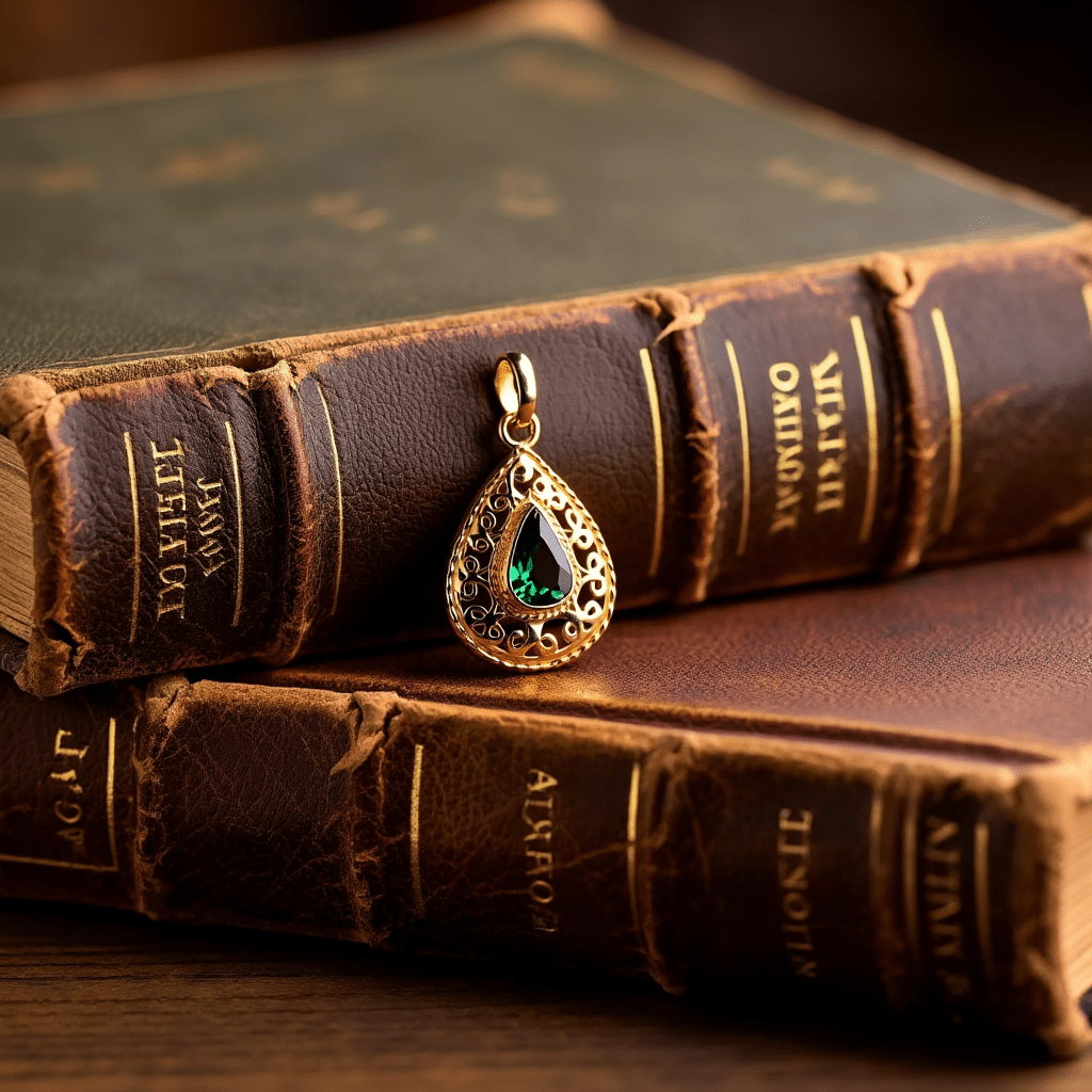 Medalha Lágrima em Ouro 19kl com Pedra Verde (2.1cm) - Loja do Ouro