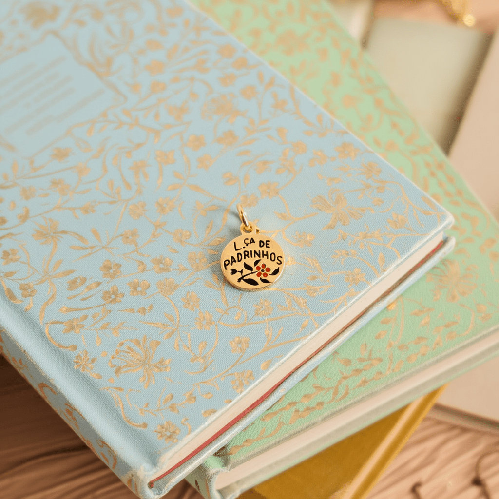 Medalha "Lça de Padrinhos" em Ouro 19kl com Motivos Florais (1.1cm) - Loja do Ouro