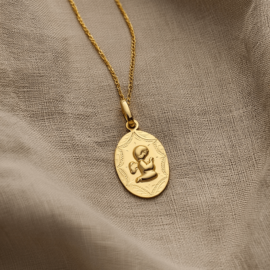 Medalha Oval em Ouro 19kl com Anjo da Guarda em Relevo (1.8cm) - Loja do Ouro