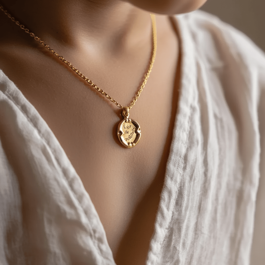 Medalha Oval "L.ça de Padrinho" em Ouro 19kl (1.2cm) - Loja do Ouro