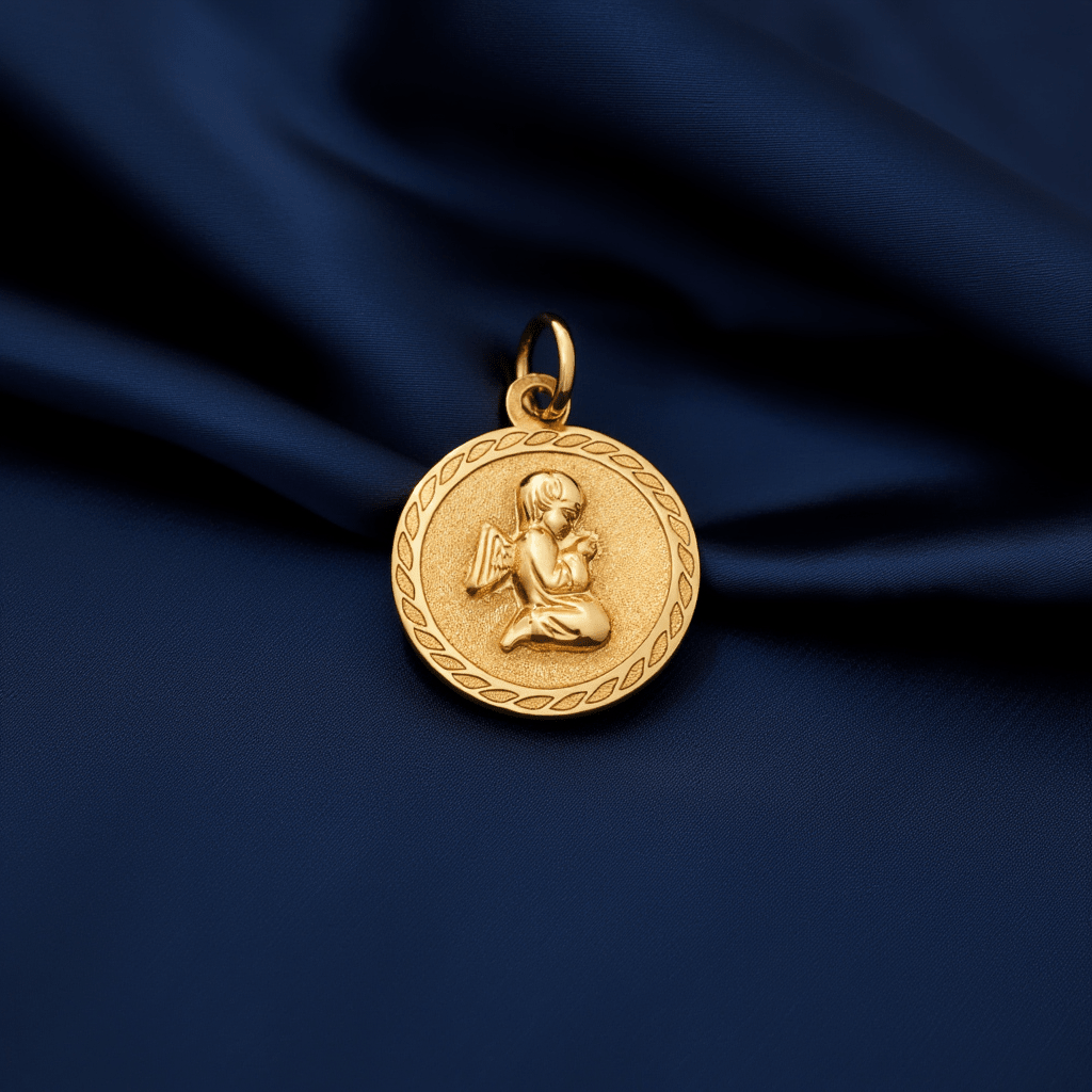 Medalha Redonda com Anjo da Guarda em Ouro de 19kl - Loja do Ouro