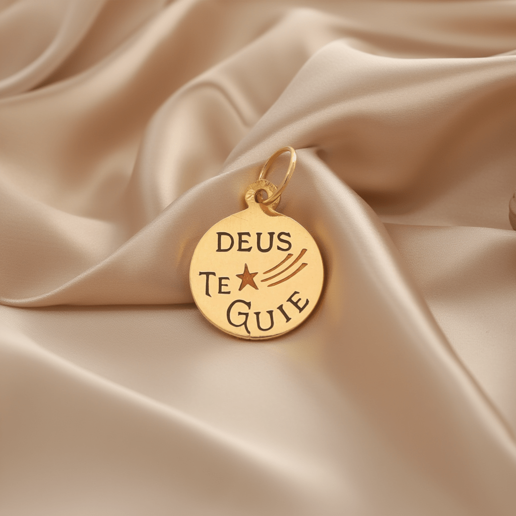 Medalha Redonda "Deus te Guie" em Ouro 19kl (1.1cm) - Loja do Ouro