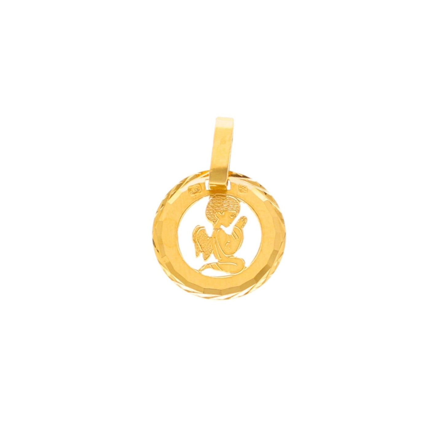 Medalha Redonda em Ouro 19kl com Anjo da Guarda (1.1cm) - Loja do Ouro