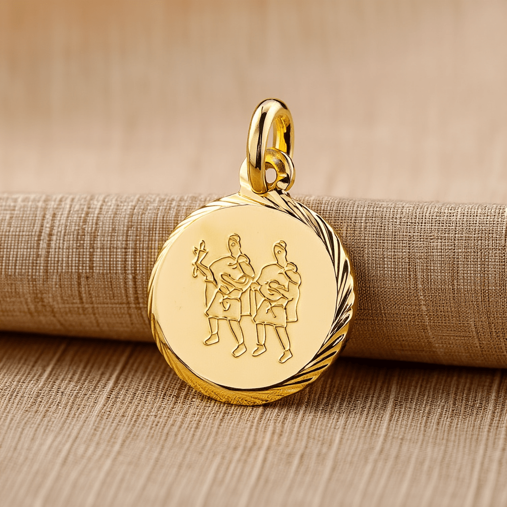 Medalha Redonda Signo Gémeos em Ouro 19kl (1.3cm) - Loja do Ouro