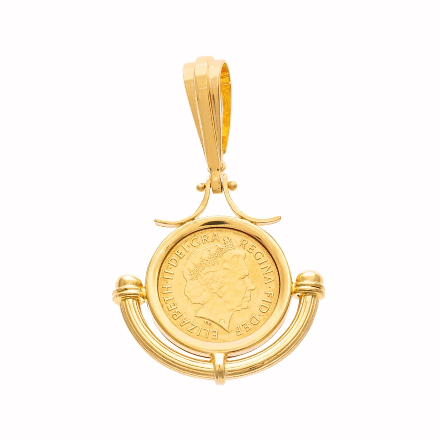 Meia Libra Rainha Isabel II (2000) em Ouro 22kl com Aro Meia Lua em Ouro 19kl - Loja do Ouro