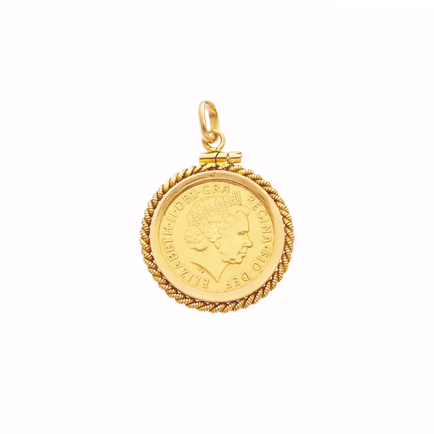 Meia Libra Rainha Isabel II (2000) em Ouro de 22kl com Aro Corda em Ouro de 19kl - Loja do Ouro