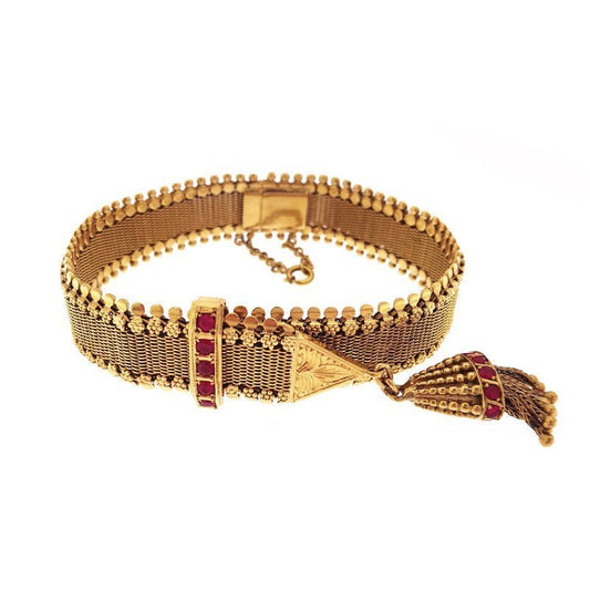 Pulseira Bracelete em Ouro 19kl com Pedras Rosa - Loja do Ouro