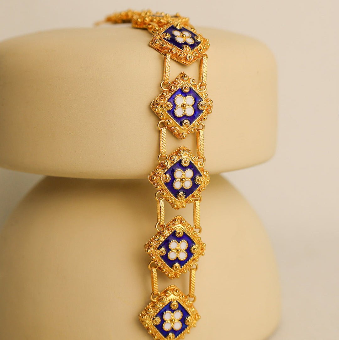 Pulseira Caramujos em Ouro 19kl com Motivos Florais em Esmalte (19cm) - Loja do Ouro