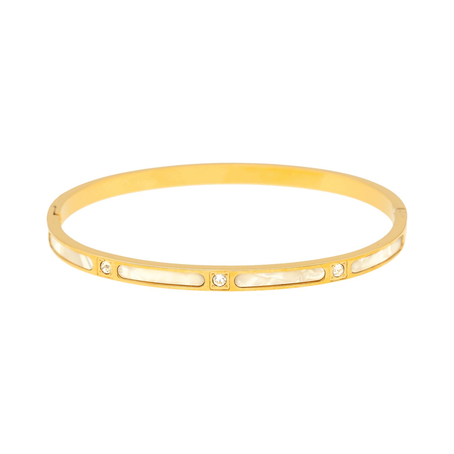 Pulseira Celeste em Aço Dourado com Brilhantes e Madrepérola - Loja do Ouro