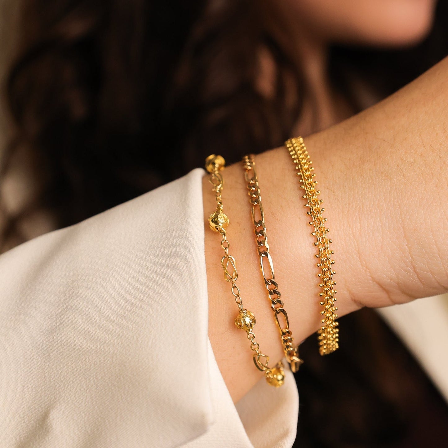 Pulseira com Rocas e Bolas de Viana em Ouro 19kl (18.5cm) - Loja do Ouro