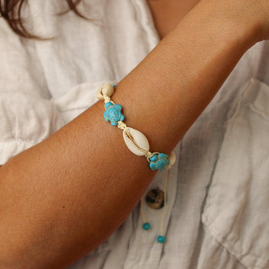 Pulseira com Tartarugas Turquesa e Búzios - Loja do Ouro