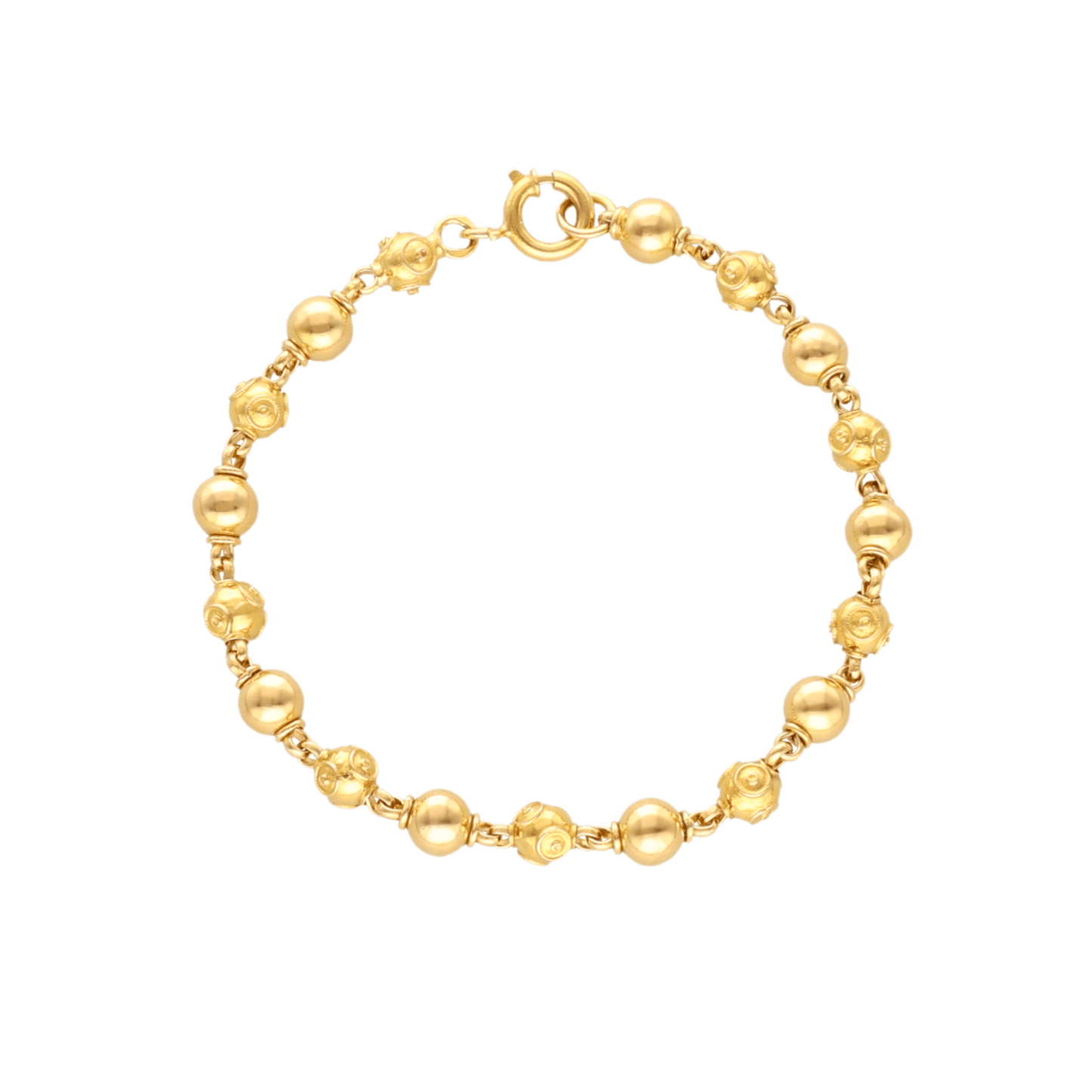 Pulseira Contas de Viana e Bolas Lisas em Ouro 19kl (17cm) - Loja do Ouro