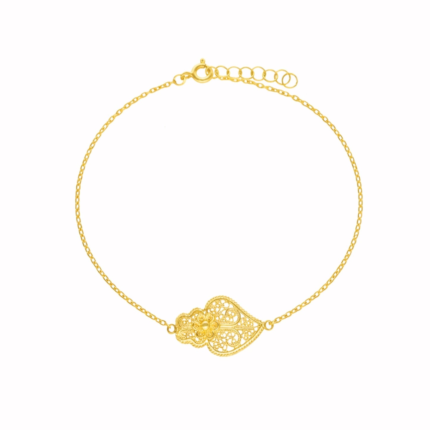 Pulseira Coração de Viana em Prata Dourada - Loja do Ouro
