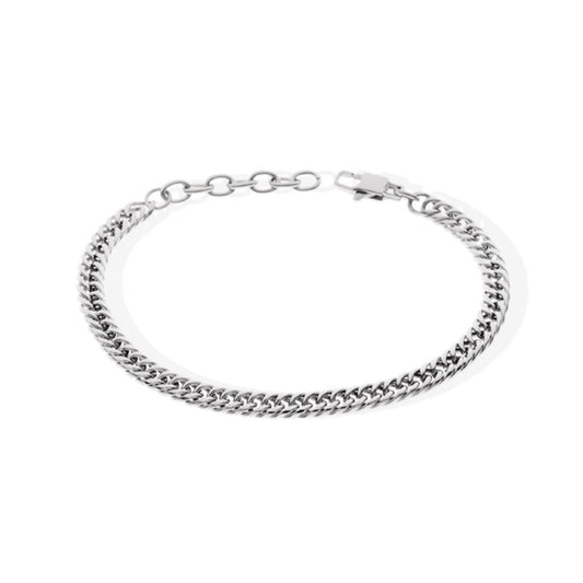 Pulseira Elos Duplos em Aço (16.5cm) - Loja do Ouro