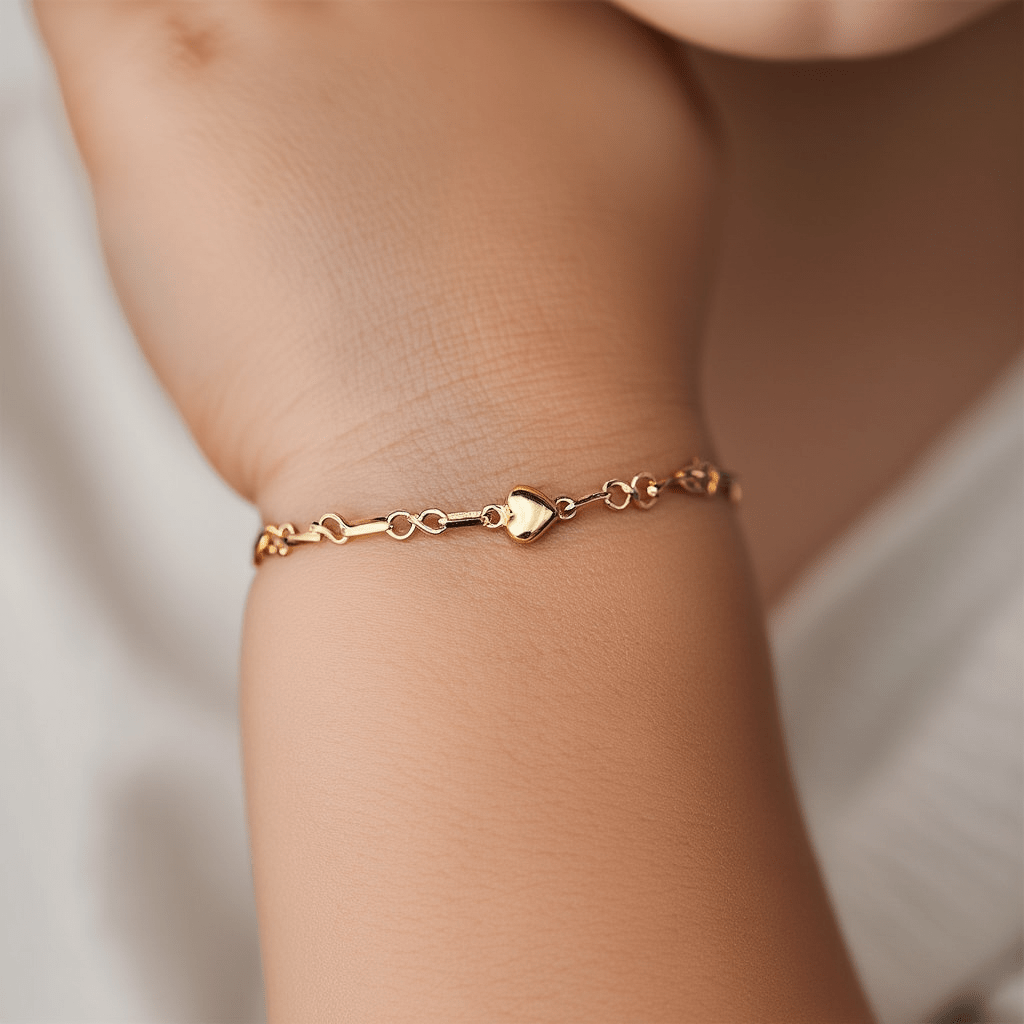 Pulseira Elos em Ouro 19kl com Corações para Criança (13.5cm) - Loja do Ouro